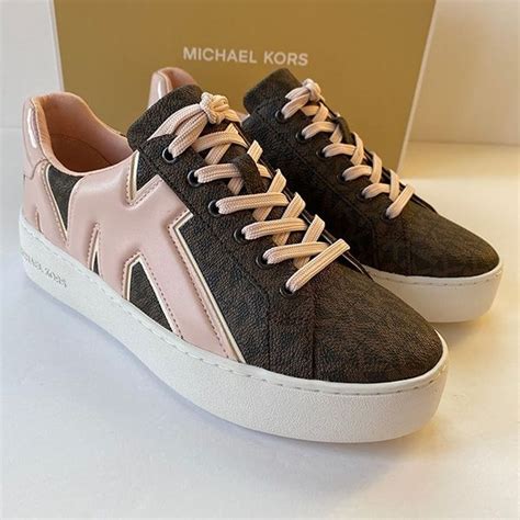 michael kors signature mk logo 552217 womens patent faux leather|MICHAEL KORS Poppy Logo and Faux Patent Leather Sneaker.